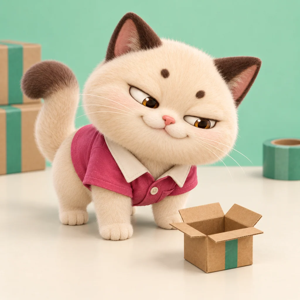 The dispatch cat carefully examining a tiny empty cardboard box.