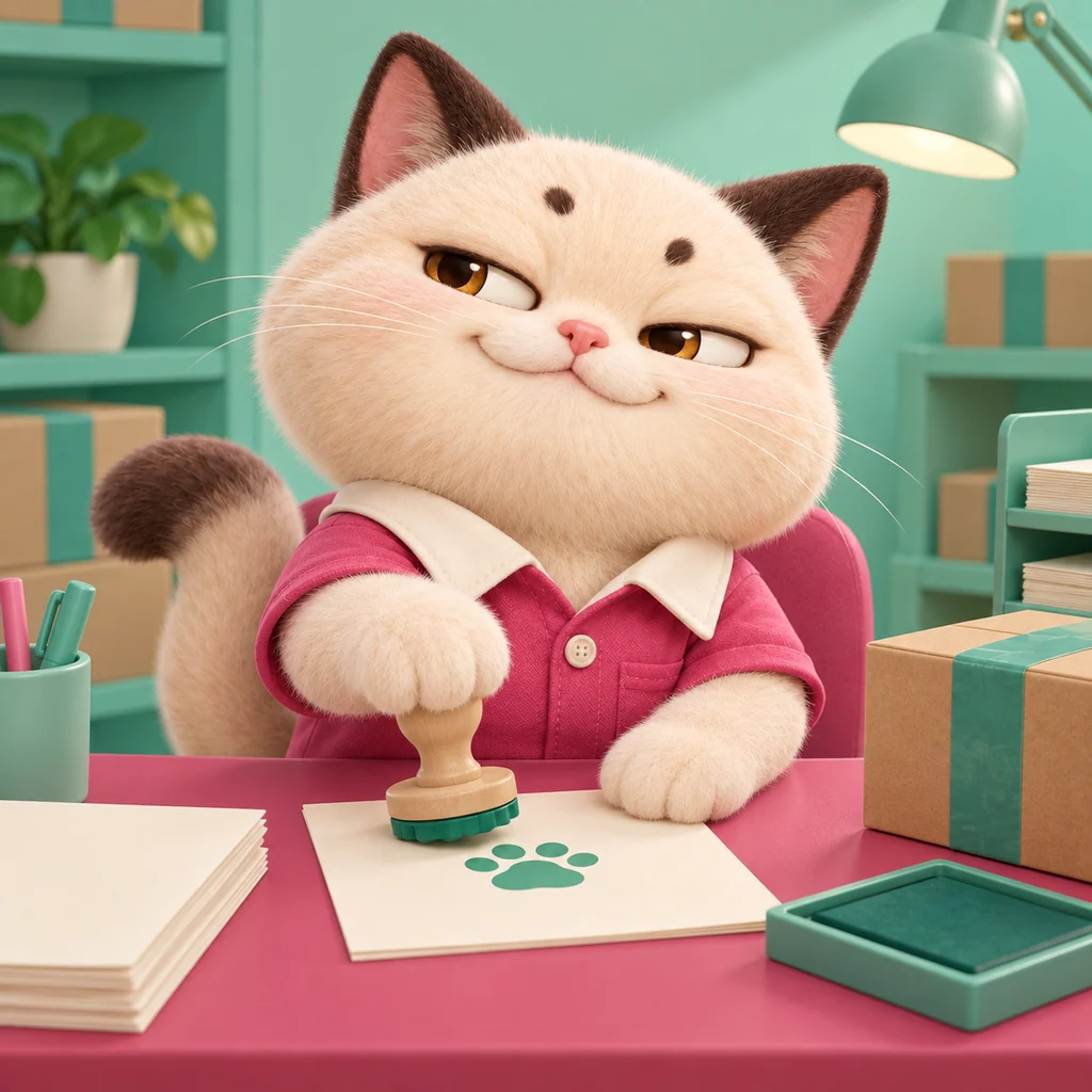 Cat stamping paperwork at the dispatch desk.